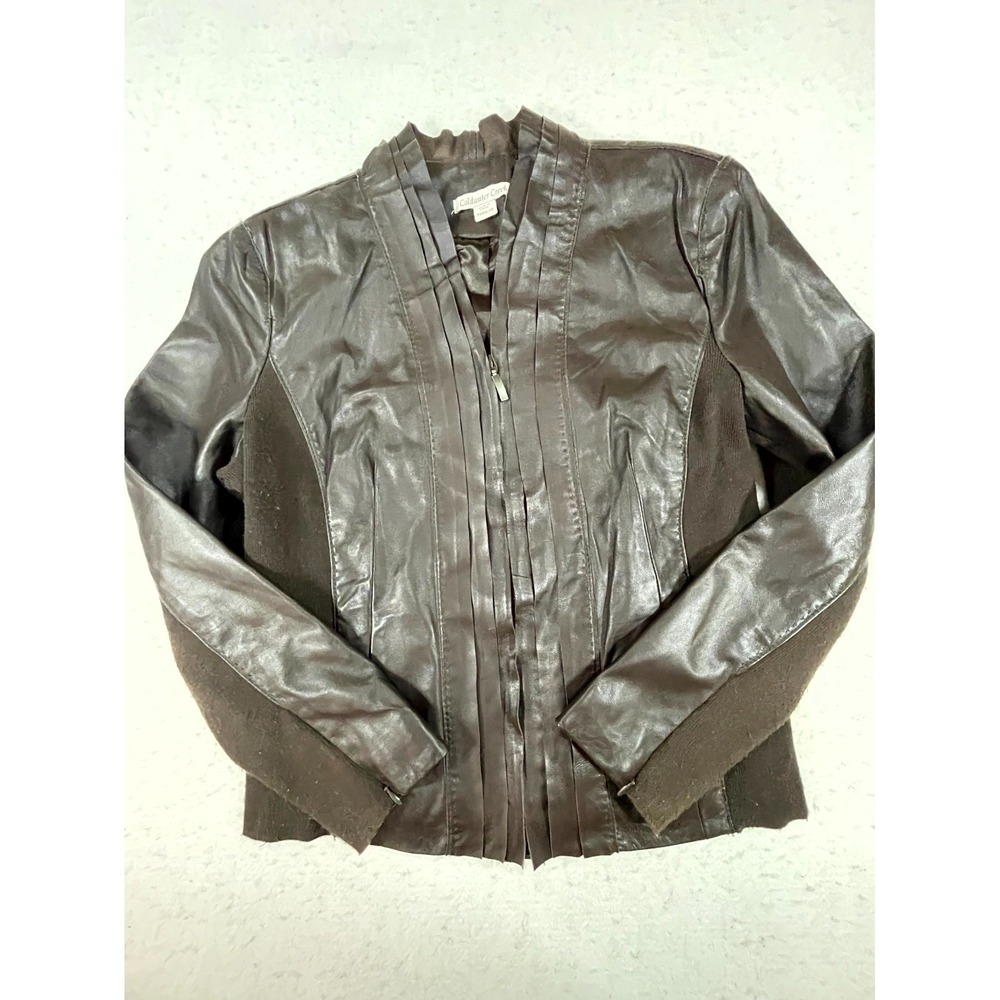 Coldwater Creek Genuine Leather Jacket Women PM 10-12 Brown Long Sleeve Full Zip